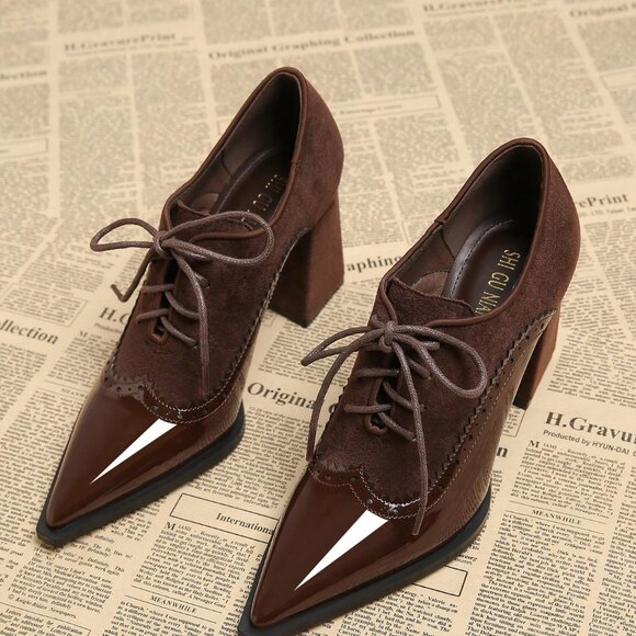 Brown Elegant Women's Pointed Toe Slip-On High Heel Shoes - Picture 2 of 5